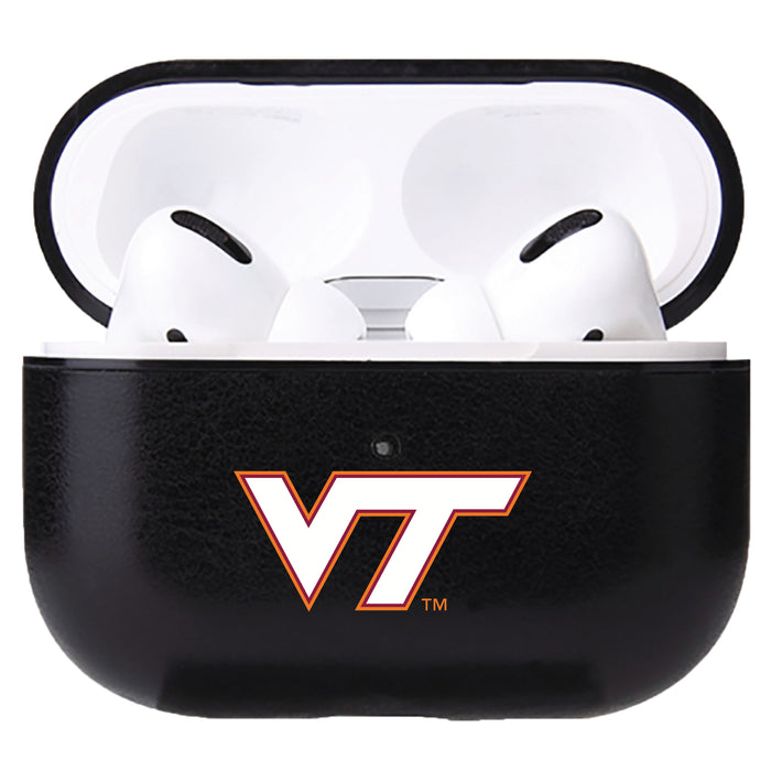 Fan Brander Black Leatherette Apple AirPod case with Virginia Tech Hokies Primary Logo