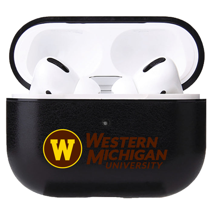 Fan Brander Black Leatherette Apple AirPod case with Western Michigan Broncos Primary Logo