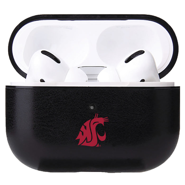 Fan Brander Black Leatherette Apple AirPod case with Washington State Cougars Primary Logo