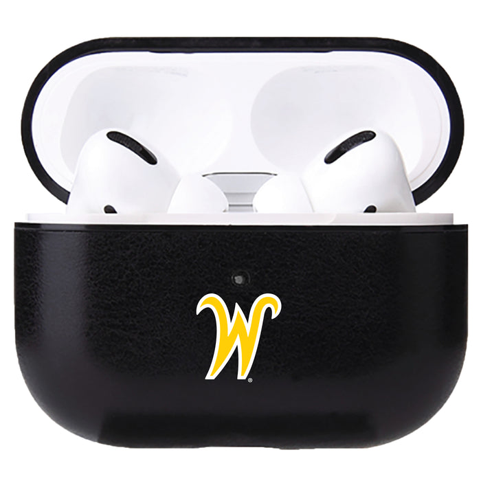 Fan Brander Black Leatherette Apple AirPod case with Wichita State Shockers Secondary Logo