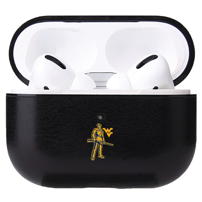 Fan Brander Black Leatherette Apple AirPod case with West Virginia Mountaineers Secondary Logo