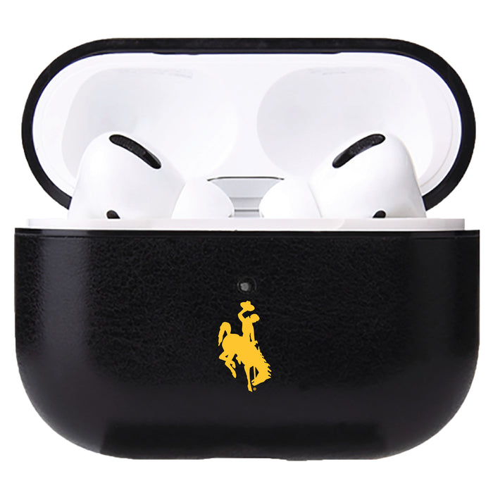 Fan Brander Black Leatherette Apple AirPod case with Wyoming Cowboys Primary Logo