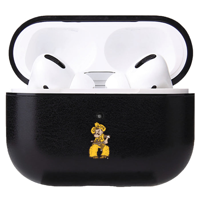 Fan Brander Black Leatherette Apple AirPod case with Wyoming Cowboys Secondary Logo