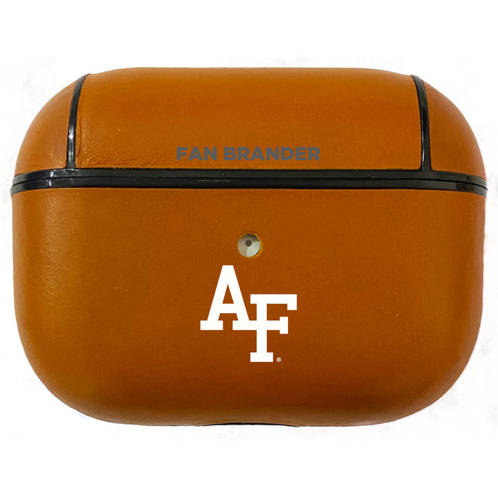 Fan Brander Tan Leatherette Apple AirPod case with Airforce Falcons Primary Logo