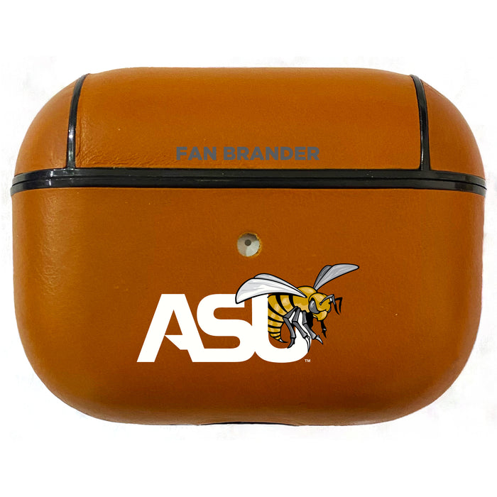 Fan Brander Tan Leatherette Apple AirPod case with Alabama State Hornets Primary Logo