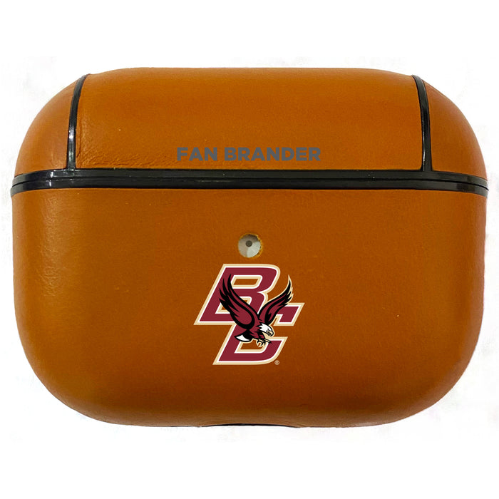 Fan Brander Tan Leatherette Apple AirPod case with Boston College Eagles Primary Logo