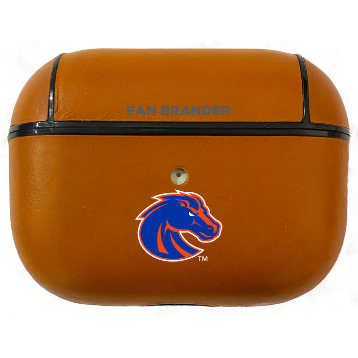 Fan Brander Tan Leatherette Apple AirPod case with Boise State Broncos Primary Logo