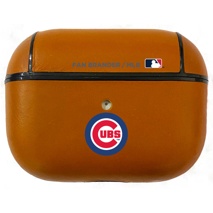 Fan Brander Tan Leatherette Apple AirPod case with Chicago Cubs Primary Logo