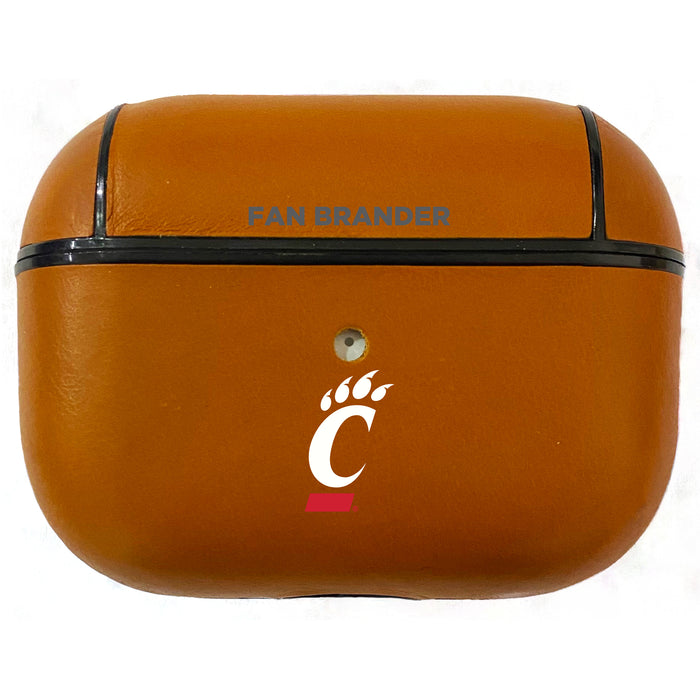 Fan Brander Tan Leatherette Apple AirPod case with Cincinnati Bearcats Primary Logo