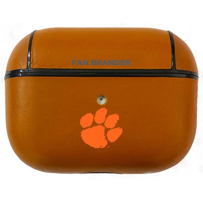 Fan Brander Tan Leatherette Apple AirPod case with Clemson Tigers Primary Logo