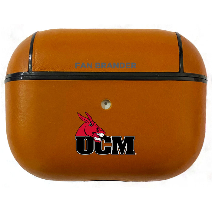Fan Brander Tan Leatherette Apple AirPod case with Central Missouri Mules Primary Logo