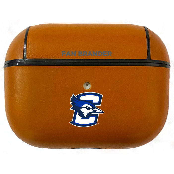 Fan Brander Tan Leatherette Apple AirPod case with Creighton University Bluejays Primary Logo