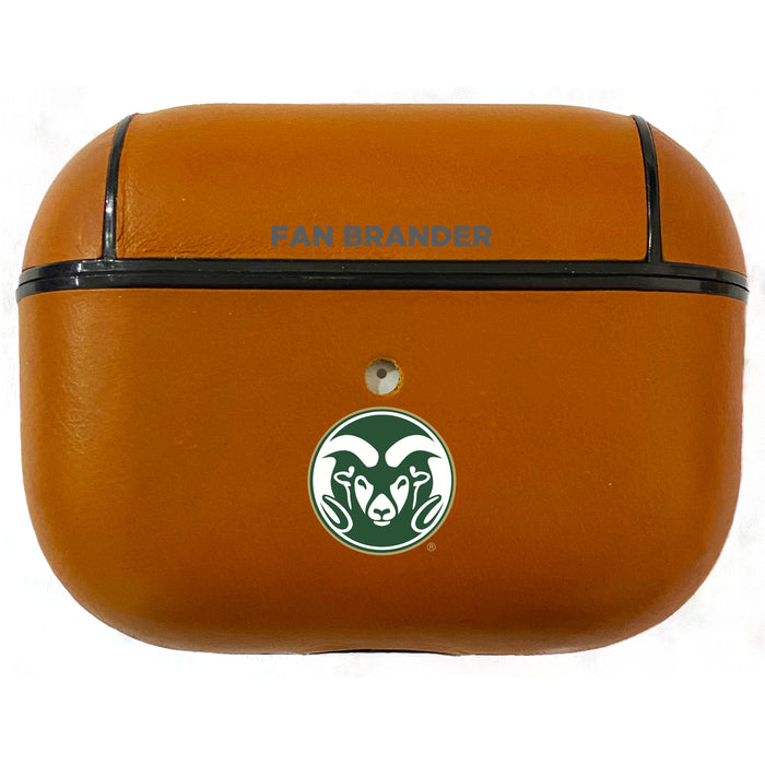 Fan Brander Tan Leatherette Apple AirPod case with Colorado State Rams Primary Logo