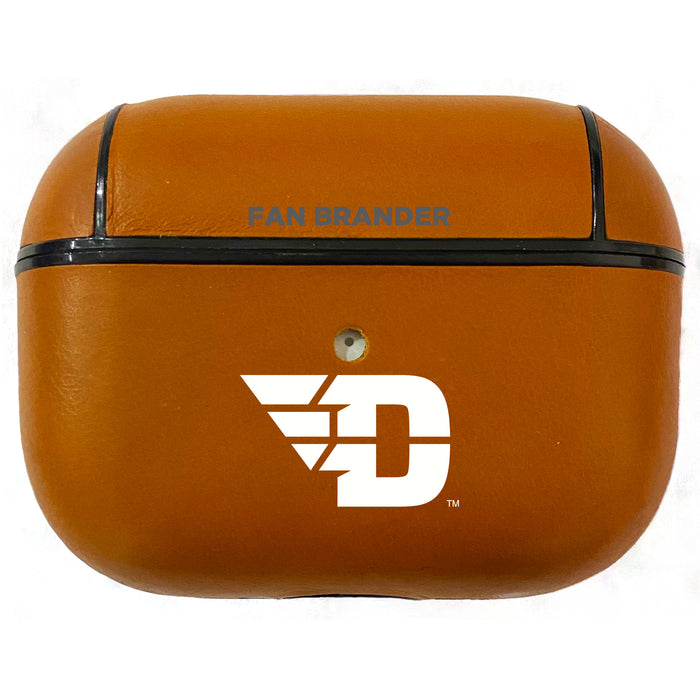 Fan Brander Tan Leatherette Apple AirPod case with Dayton Flyers Primary Logo