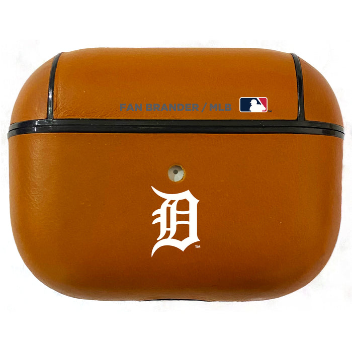 Fan Brander Tan Leatherette Apple AirPod case with Detroit Tigers Primary Logo