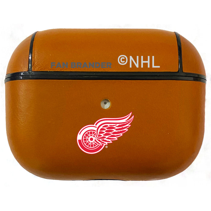 Fan Brander Tan Leatherette Apple AirPod case with Detroit Red Wings Primary Logo