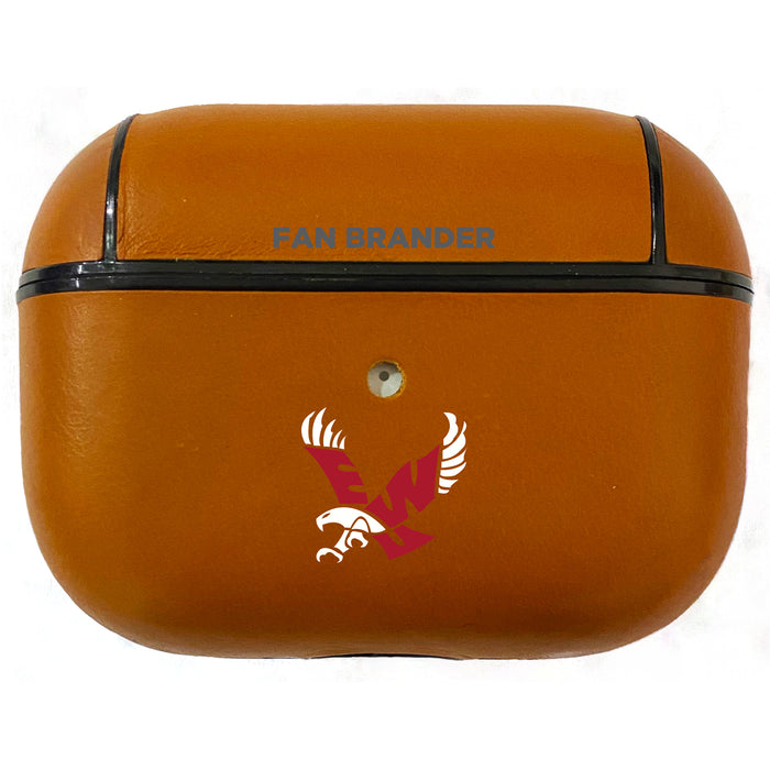 Fan Brander Tan Leatherette Apple AirPod case with Eastern Washington Eagles Primary Logo