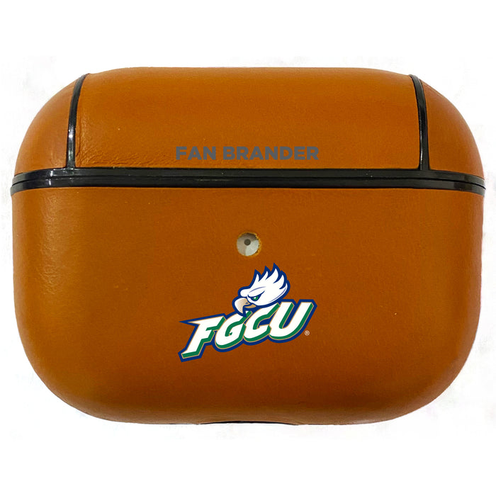 Fan Brander Tan Leatherette Apple AirPod case with Florida Gulf Coast Eagles Primary Logo