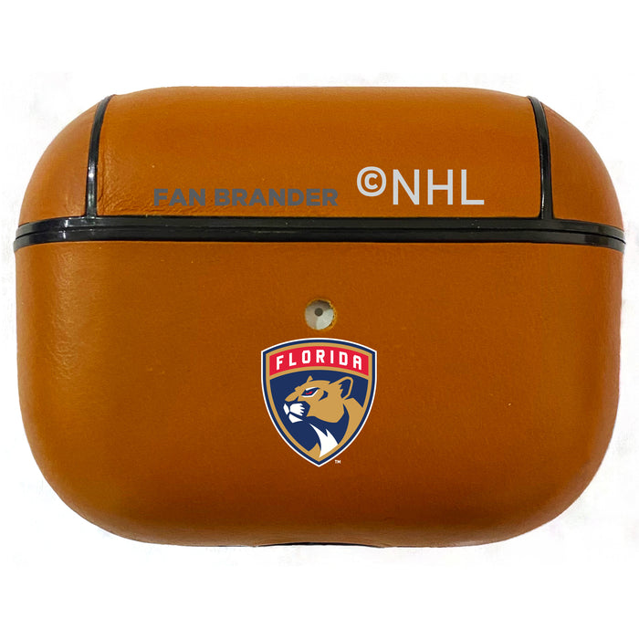 Fan Brander Tan Leatherette Apple AirPod case with Florida Panthers Primary Logo