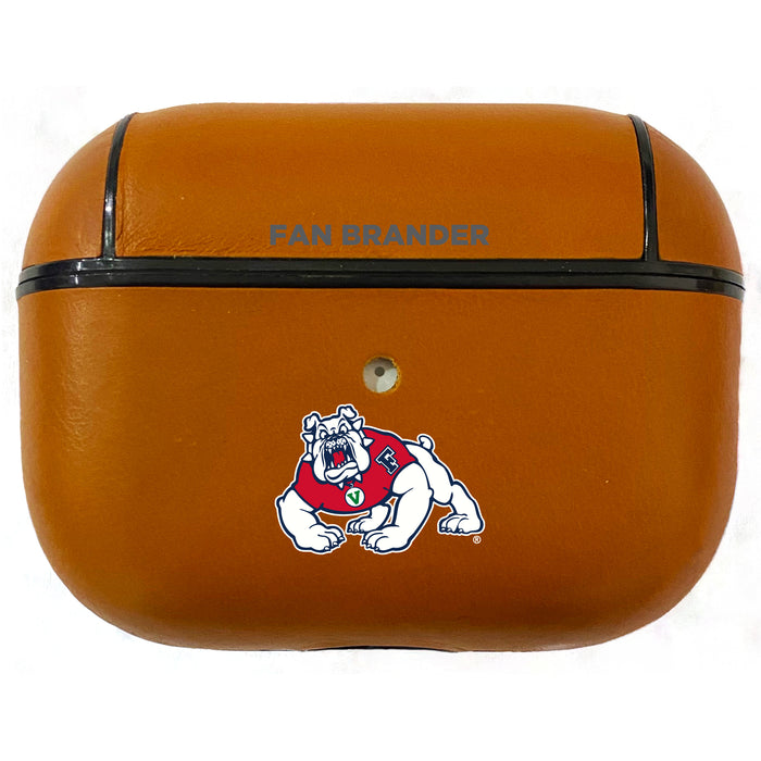 Fan Brander Tan Leatherette Apple AirPod case with Fresno State Bulldogs Primary Logo