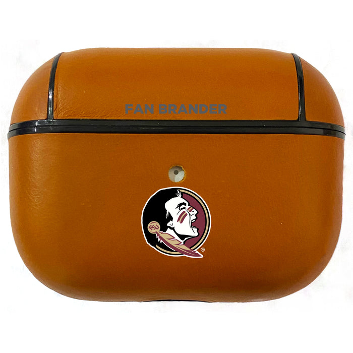 Fan Brander Tan Leatherette Apple AirPod case with Florida State Seminoles Primary Logo