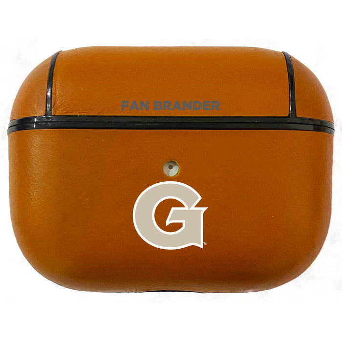 Fan Brander Tan Leatherette Apple AirPod case with Georgetown Hoyas Primary Logo
