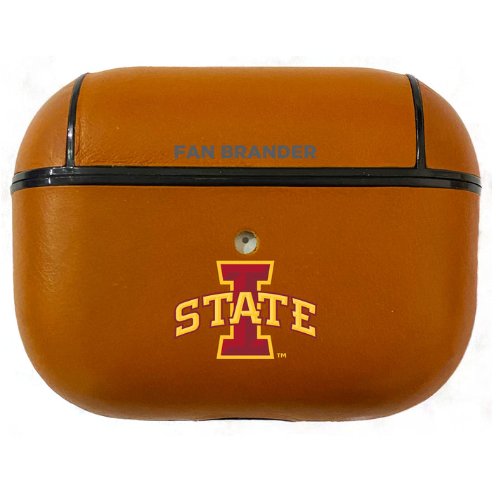 Fan Brander Tan Leatherette Apple AirPod case with Iowa State Cyclones Primary Logo