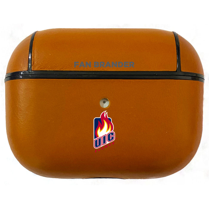 Fan Brander Tan Leatherette Apple AirPod case with Illinois @ Chicago Flames Primary Logo