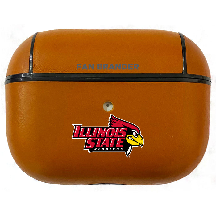 Fan Brander Tan Leatherette Apple AirPod case with Illinois State Redbirds Primary Logo