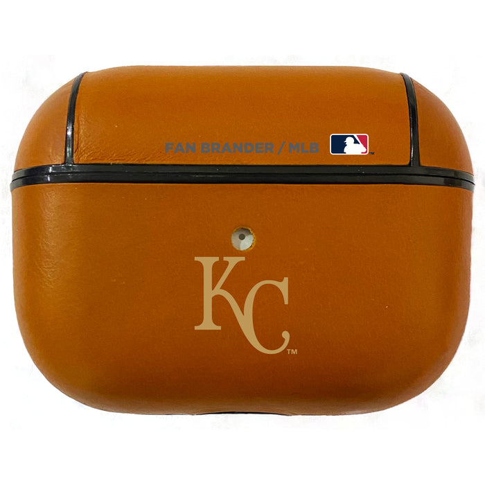 Fan Brander Tan Leatherette Apple AirPod case with Kansas City Royals Primary Logo