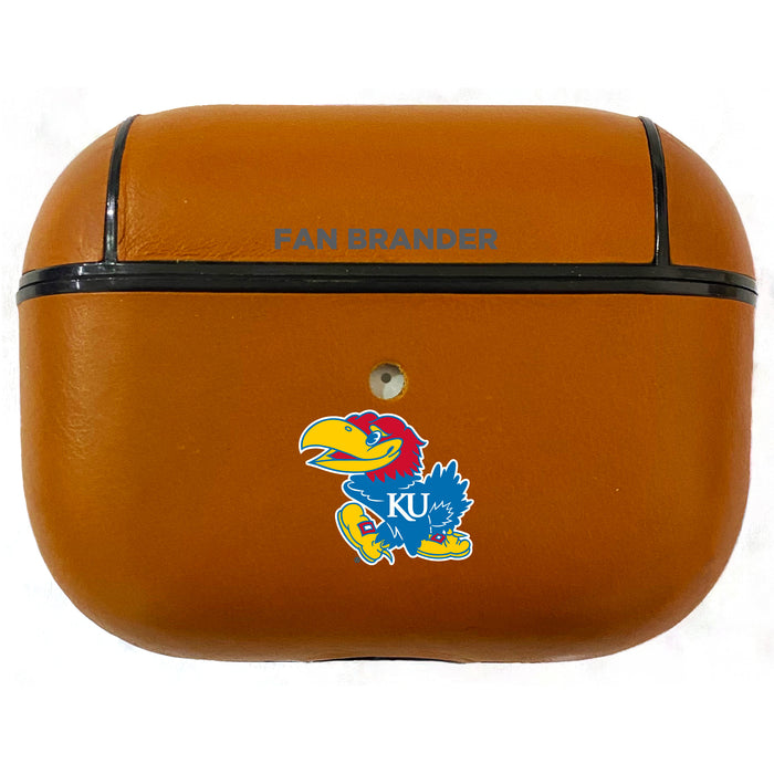 Fan Brander Tan Leatherette Apple AirPod case with Kansas Jayhawks Primary Logo