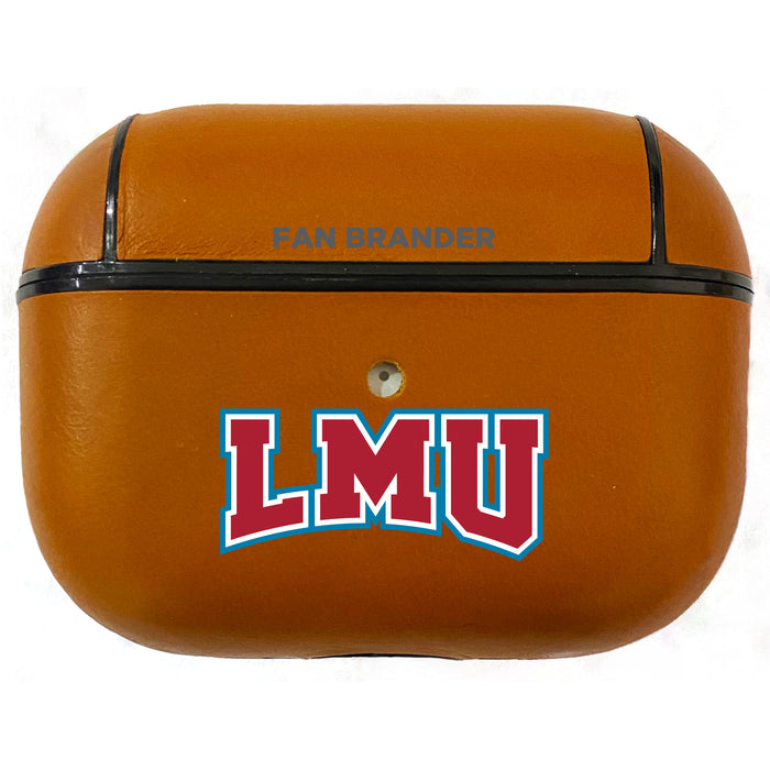 Fan Brander Tan Leatherette Apple AirPod case with Loyola Marymount University Lions Primary Logo