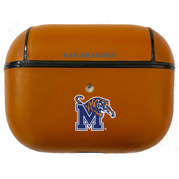 Fan Brander Tan Leatherette Apple AirPod case with Memphis Tigers Primary Logo