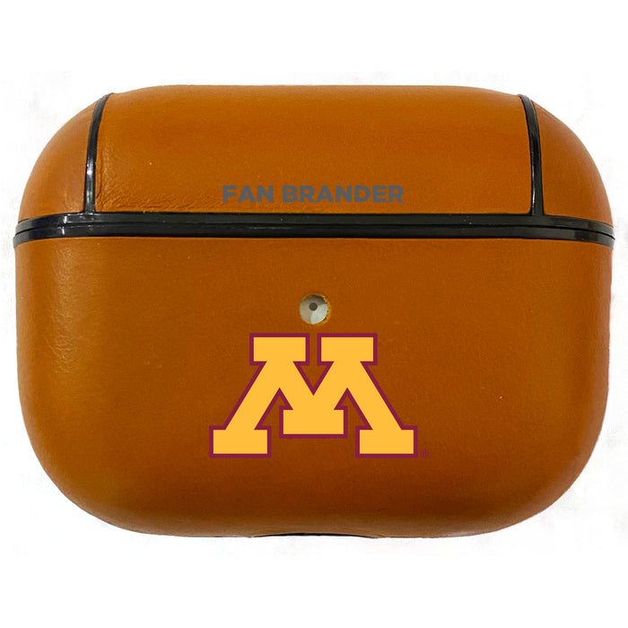 Fan Brander Tan Leatherette Apple AirPod case with Minnesota Golden Gophers Primary Logo