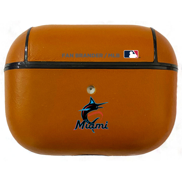 Fan Brander Tan Leatherette Apple AirPod case with Miami Marlins Primary Logo