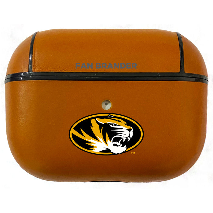 Fan Brander Tan Leatherette Apple AirPod case with Missouri Tigers Primary Logo