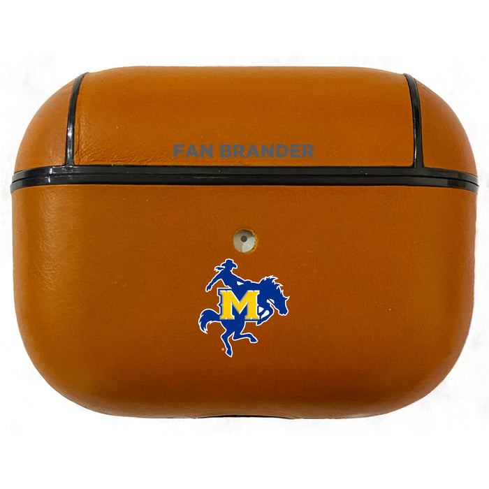 Fan Brander Tan Leatherette Apple AirPod case with McNeese State Cowboys Primary Logo