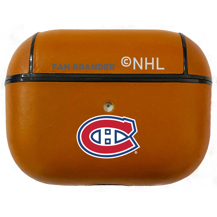 Fan Brander Tan Leatherette Apple AirPod case with Montreal Canadiens Primary Logo