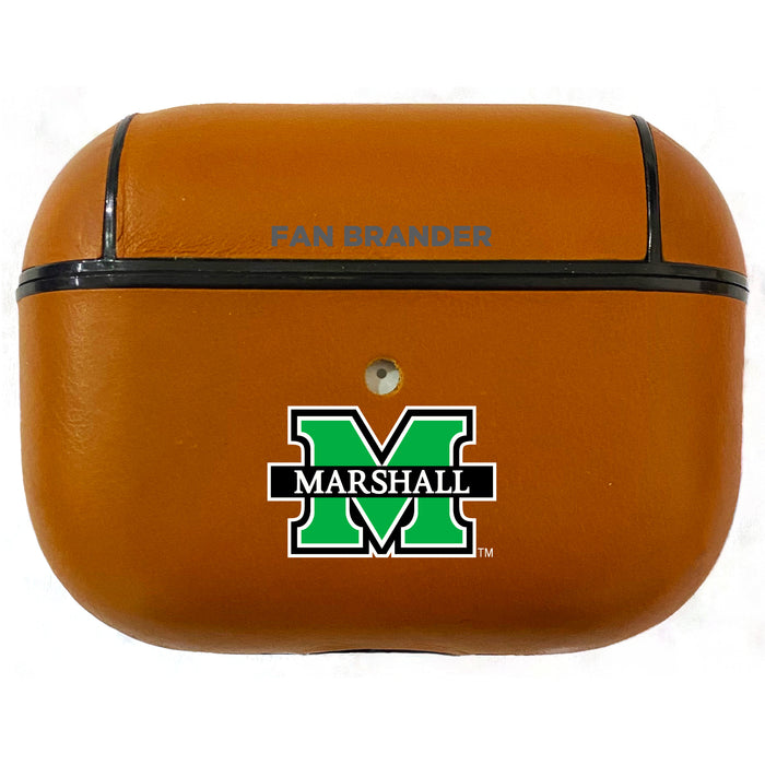 Fan Brander Tan Leatherette Apple AirPod case with Marshall Thundering Herd Primary Logo