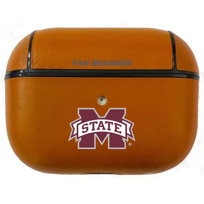 Fan Brander Tan Leatherette Apple AirPod case with Mississippi State Bulldogs Primary Logo
