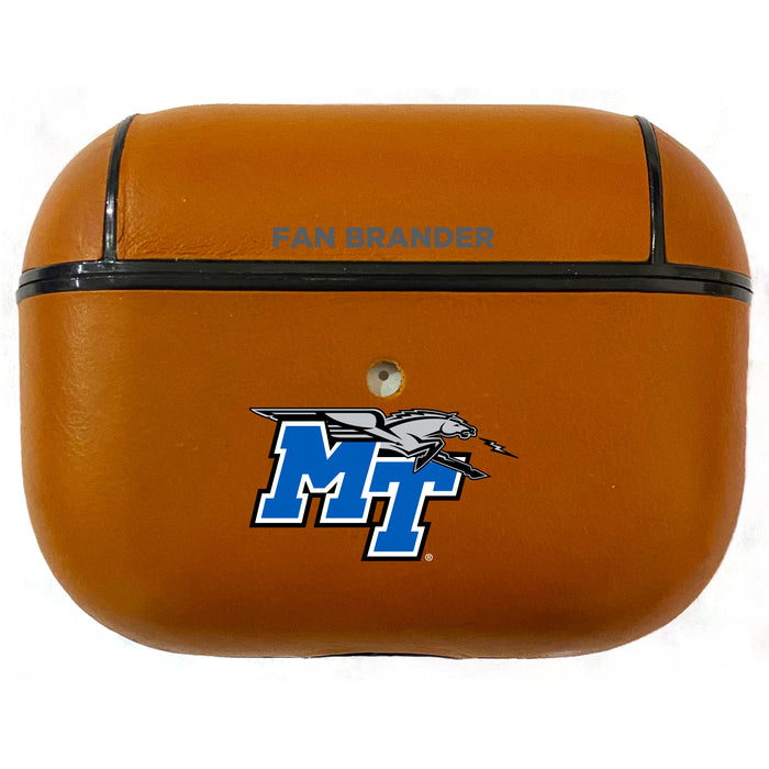 Fan Brander Tan Leatherette Apple AirPod case with Middle Tennessee State Blue Raiders Primary Logo