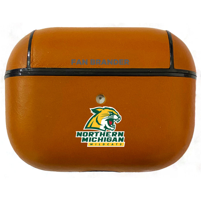 Fan Brander Tan Leatherette Apple AirPod case with Northern Michigan University Wildcats Primary Logo