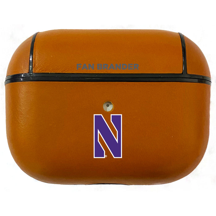 Fan Brander Tan Leatherette Apple AirPod case with Northwestern Wildcats Primary Logo