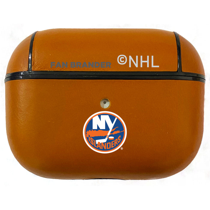 Fan Brander Tan Leatherette Apple AirPod case with New York Islanders Primary Logo