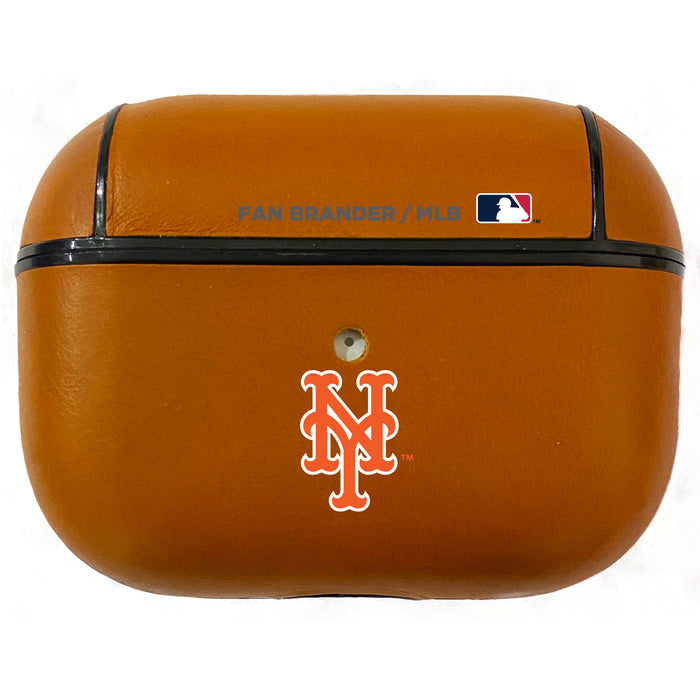 Fan Brander Tan Leatherette Apple AirPod case with New York Mets Primary Logo