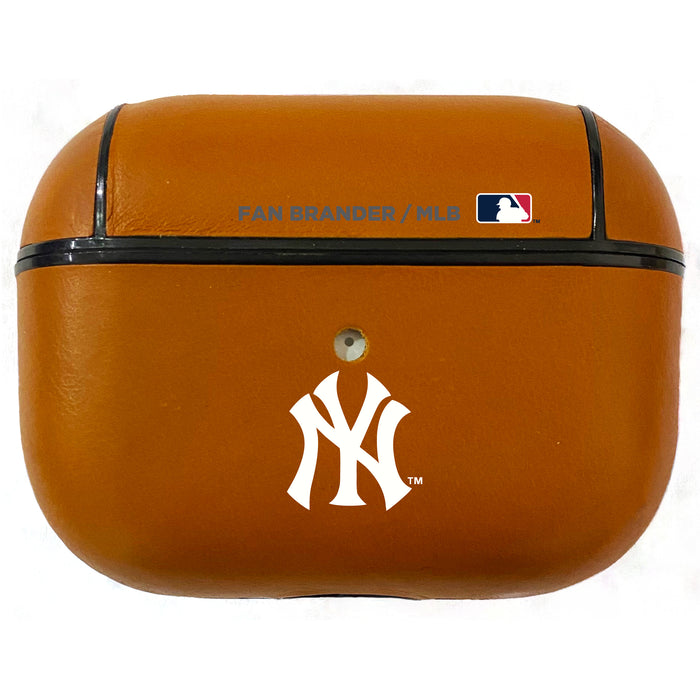 Fan Brander Tan Leatherette Apple AirPod case with New York Yankees Primary Logo