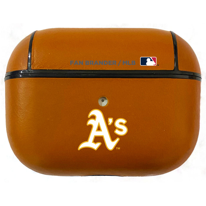 Fan Brander Tan Leatherette Apple AirPod case with Oakland Athletics Primary Logo