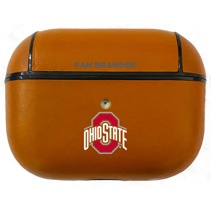 Fan Brander Tan Leatherette Apple AirPod case with Ohio State Buckeyes Primary Logo