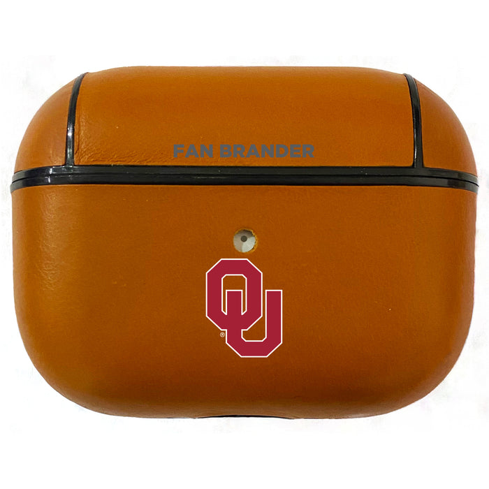Fan Brander Tan Leatherette Apple AirPod case with Oklahoma Sooners Primary Logo