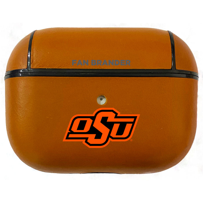 Fan Brander Tan Leatherette Apple AirPod case with Oklahoma State Cowboys Primary Logo